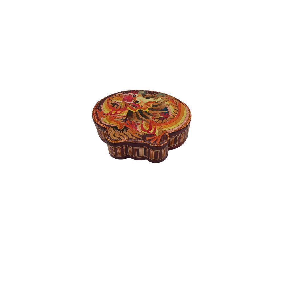 Dragon Design on Lidded Container Asian Wooden Vintage Oriental Decor​